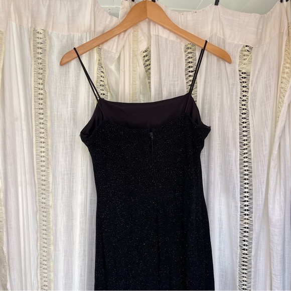 Vintage Cache Beaded Godet Fishtail Pleated Prom Evening Gown Maxi Dress S/M - Picture 4 of 12